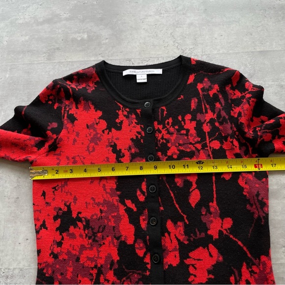 Diane von Furstenberg New Ibiza Jacquard Merino Cardigan Sweater Red Black - Picture 6 of 7